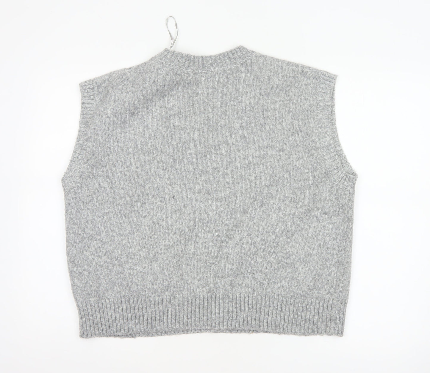 John Lewis ANYDAY Women Grey L V-Neck Button Knit Vest Cardigan Pockets