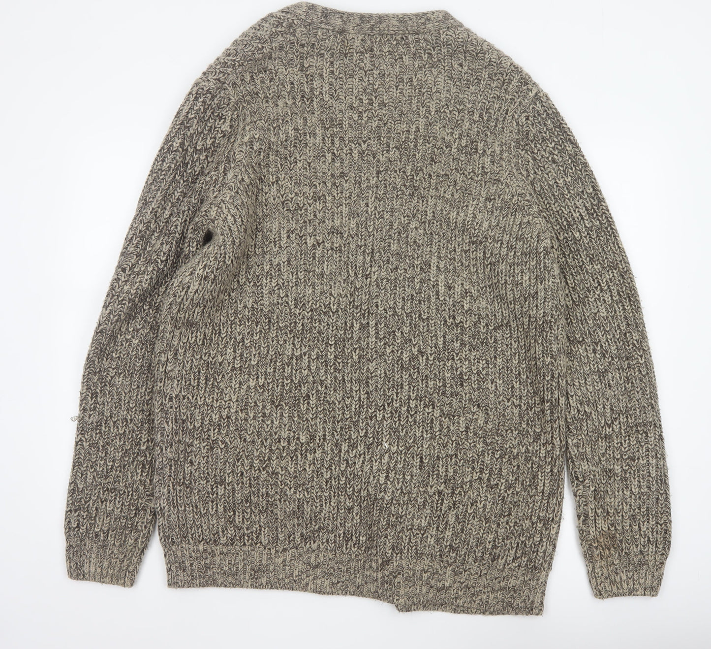 New Look Men Beige Size L Open Chunky Knit Cardigan Pockets