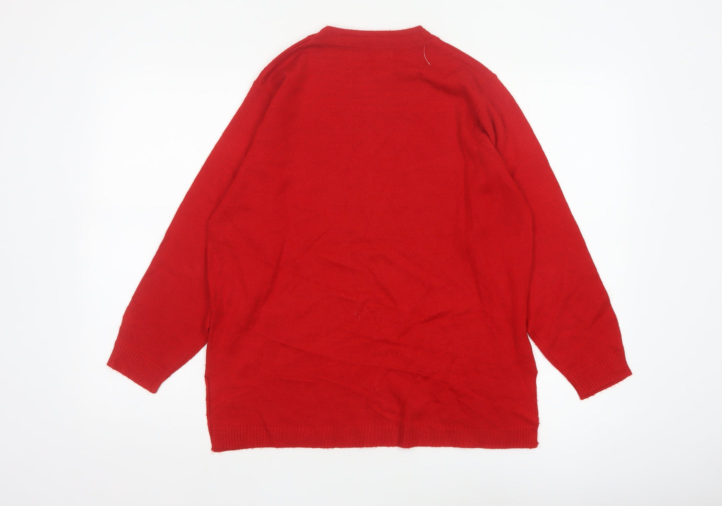 Sona Tex Women’s Red M Floral Embroidered Knit Pullover Jumper