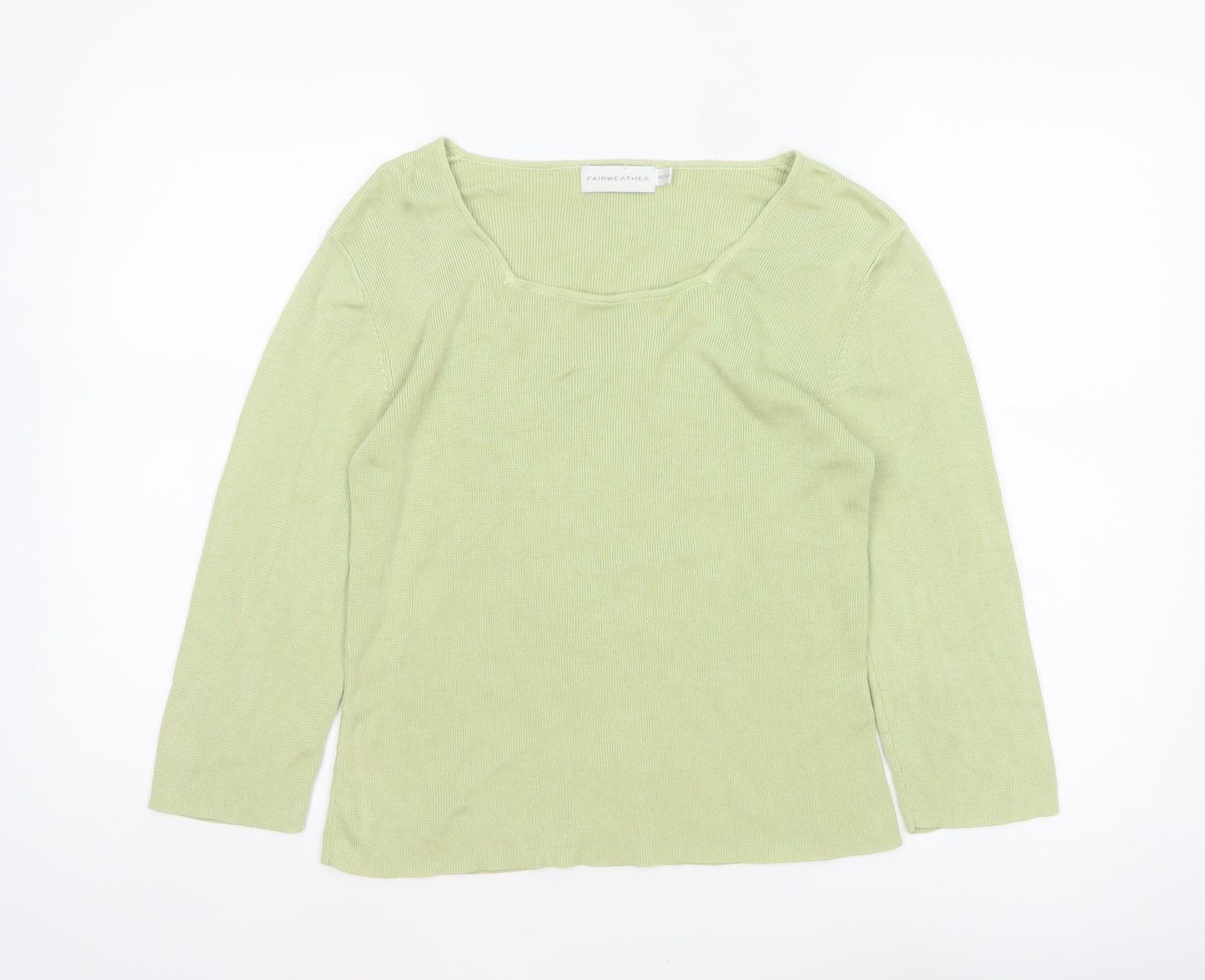Fairweather Women Green M Square Neck Knit Pullover Jumper Cotton Rayon