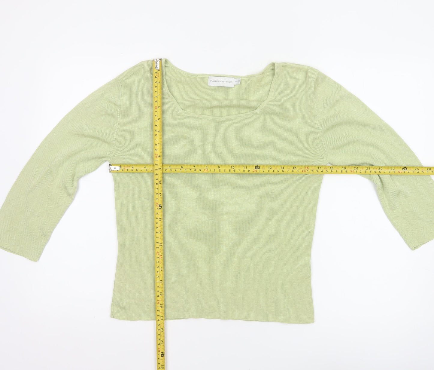 Fairweather Women Green M Square Neck Knit Pullover Jumper Cotton Rayon
