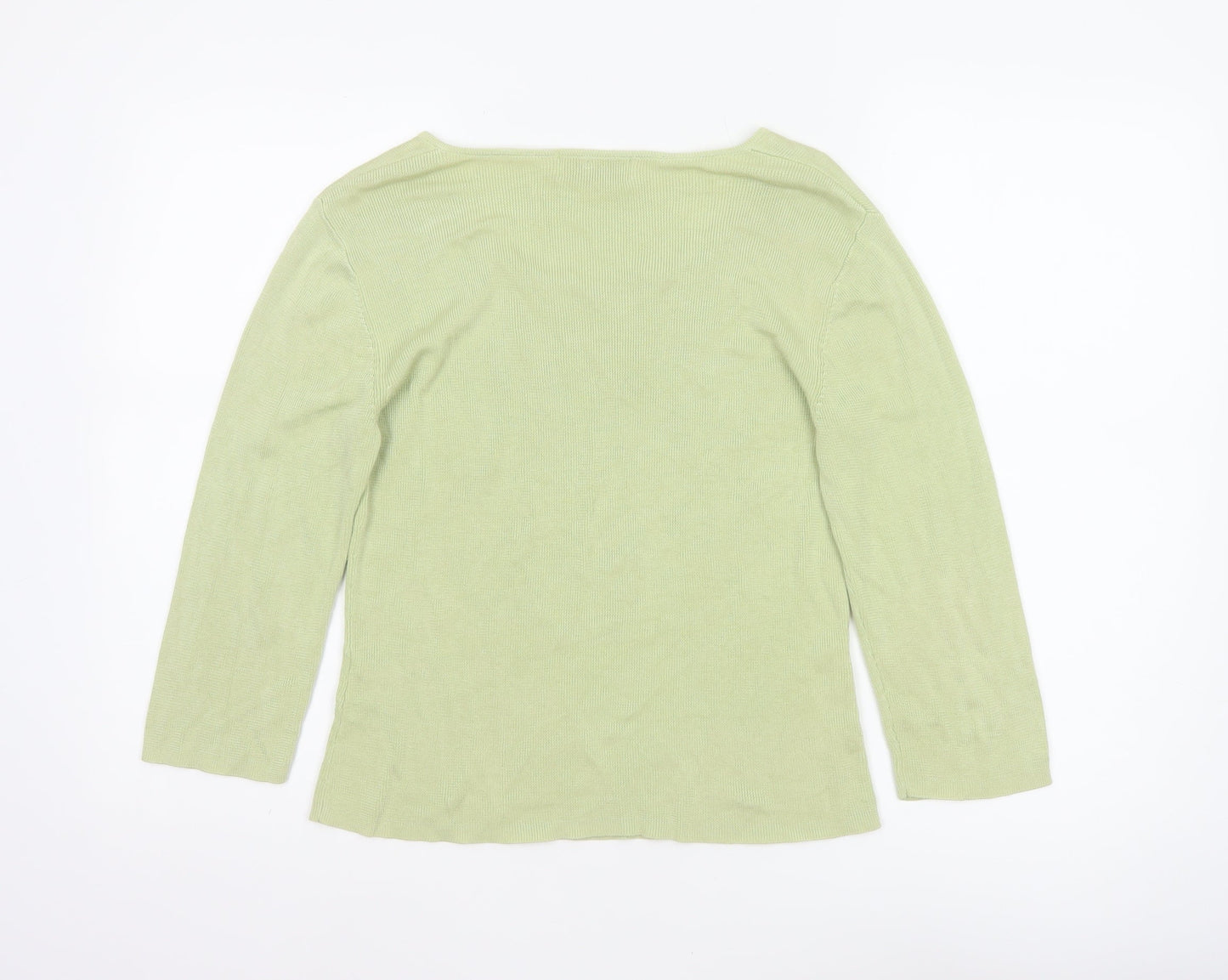 Fairweather Women Green M Square Neck Knit Pullover Jumper Cotton Rayon
