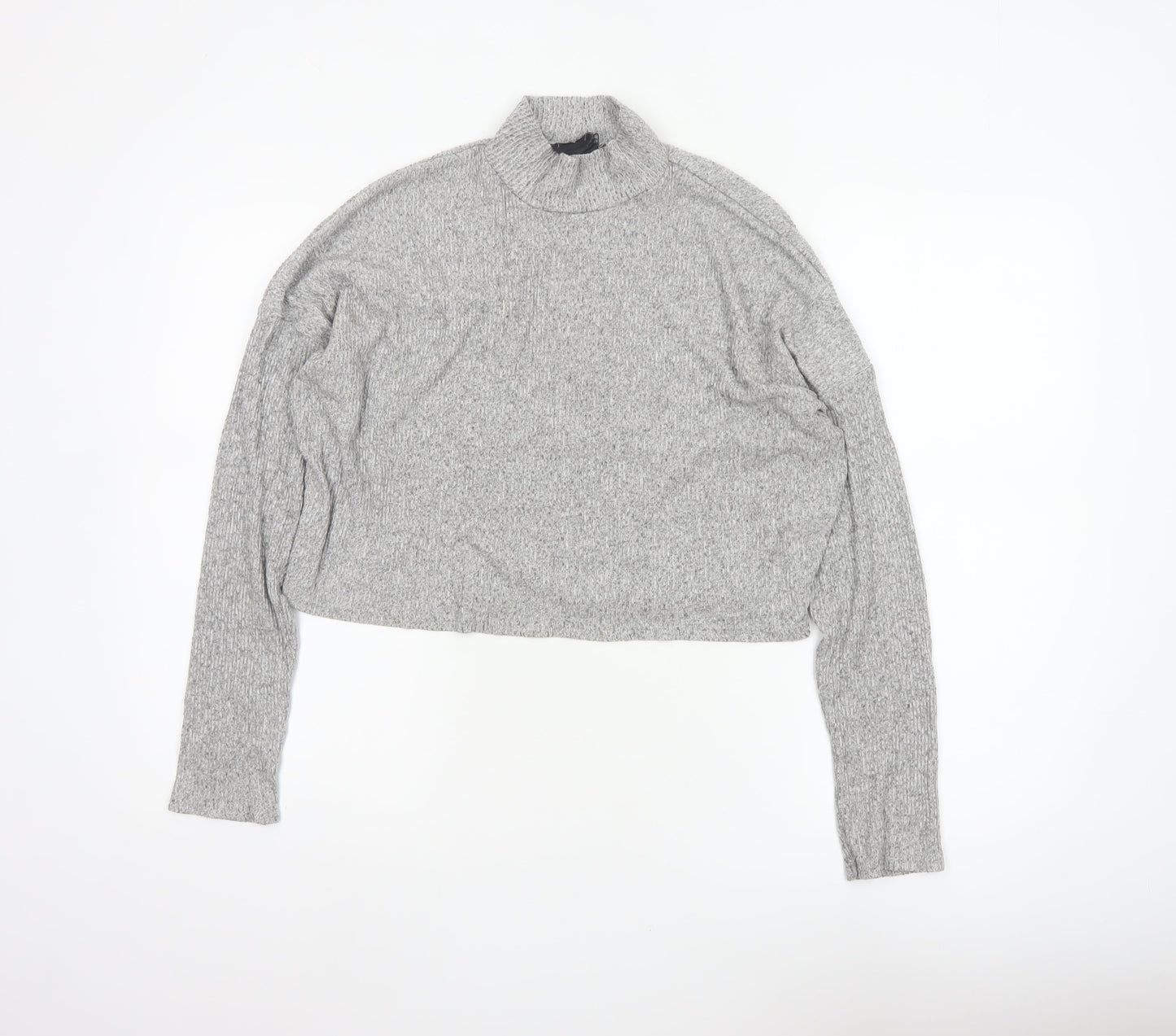 Topshop Women Grey UK 12 Cropped Mock Neck Knit Long Sleeve Top