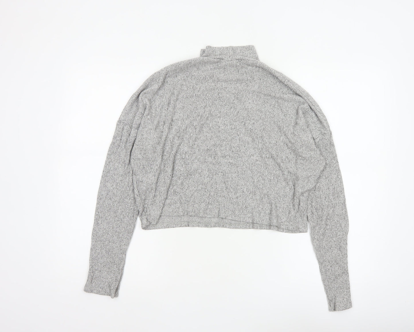 Topshop Women Grey UK 12 Cropped Mock Neck Knit Long Sleeve Top