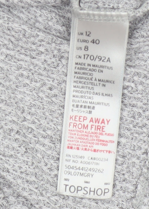 Topshop Women Grey UK 12 Cropped Mock Neck Knit Long Sleeve Top