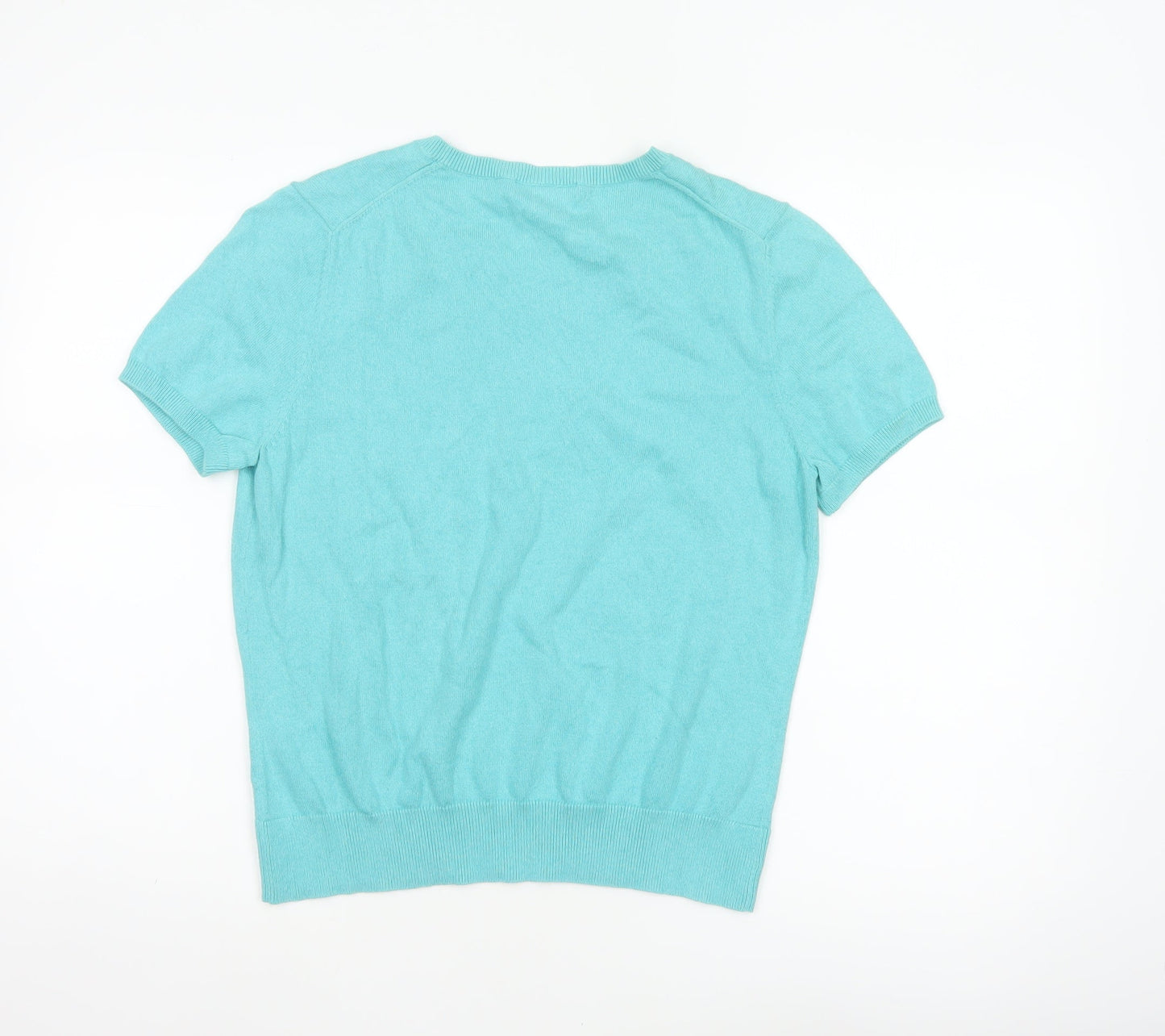 Lands' End Women’s Blue Cotton Short Sleeve Round Neck Jumper M