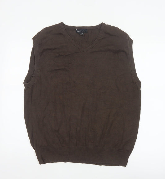 Jones New York Men’s Brown XL Cotton V-Neck Fine Knit Vest