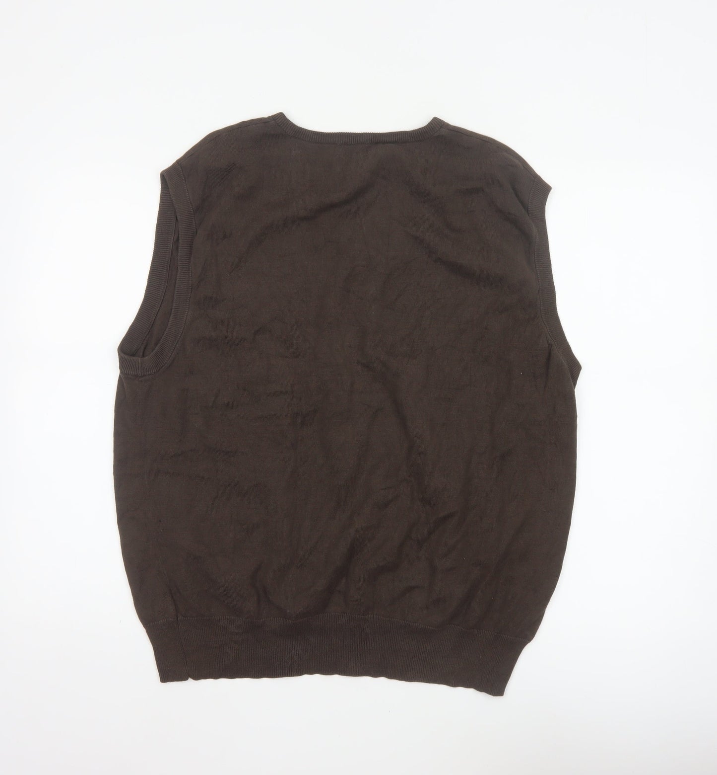Jones New York Men’s Brown XL Cotton V-Neck Fine Knit Vest