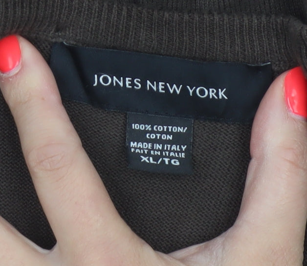 Jones New York Men’s Brown XL Cotton V-Neck Fine Knit Vest