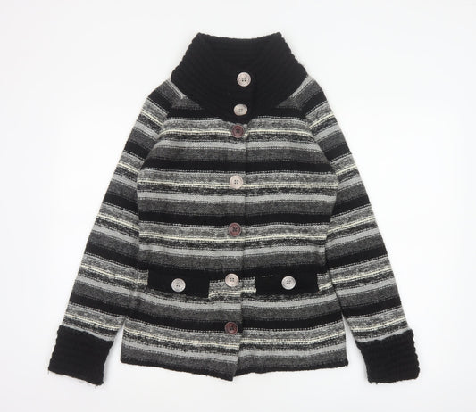Per Una Women Grey Striped Chunky Knit Cowl Neck Cardigan Size S