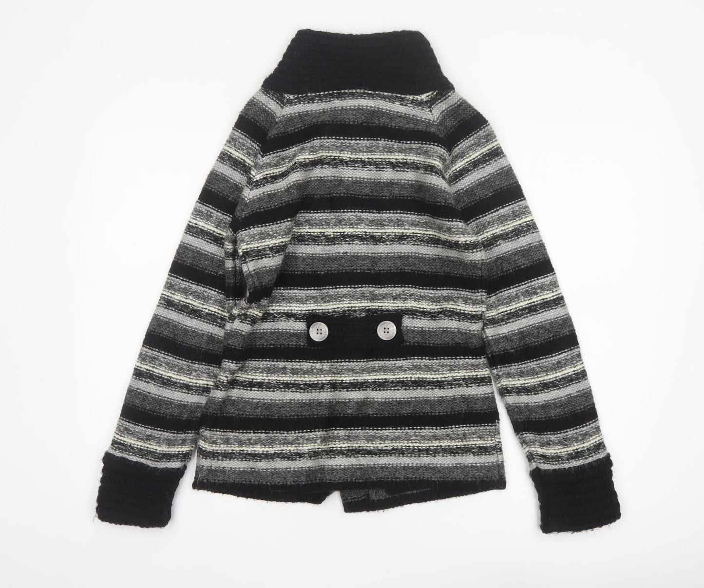 Per Una Women Grey Striped Chunky Knit Cowl Neck Cardigan Size S