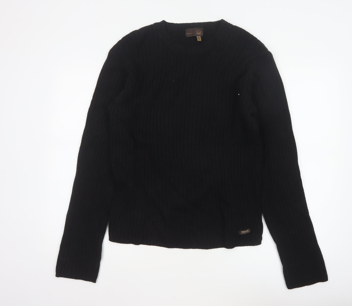 Gas Men’s Black XL Rib Knit Cotton Wool Crew Neck Pullover Jumper