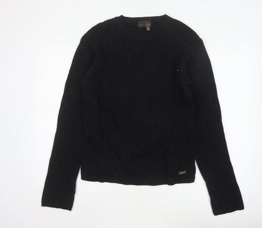 Gas Men’s Black XL Rib Knit Cotton Wool Crew Neck Pullover Jumper