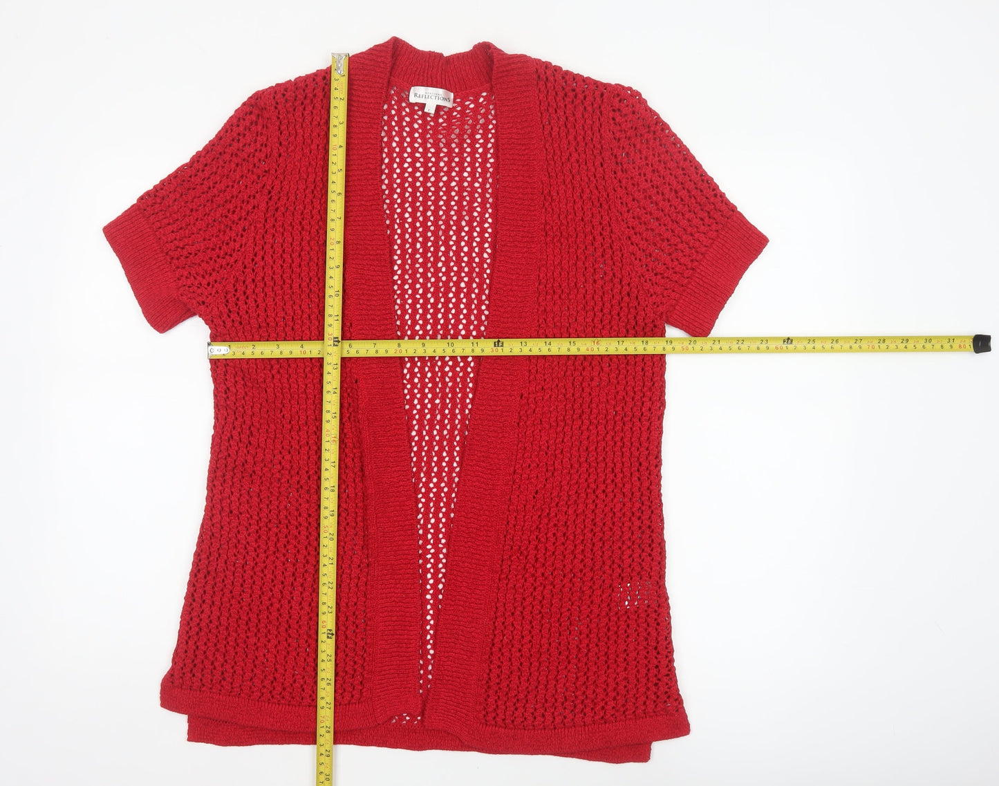 Northern Reflections Women Red L Open Knit Short Sleeve Cardigan