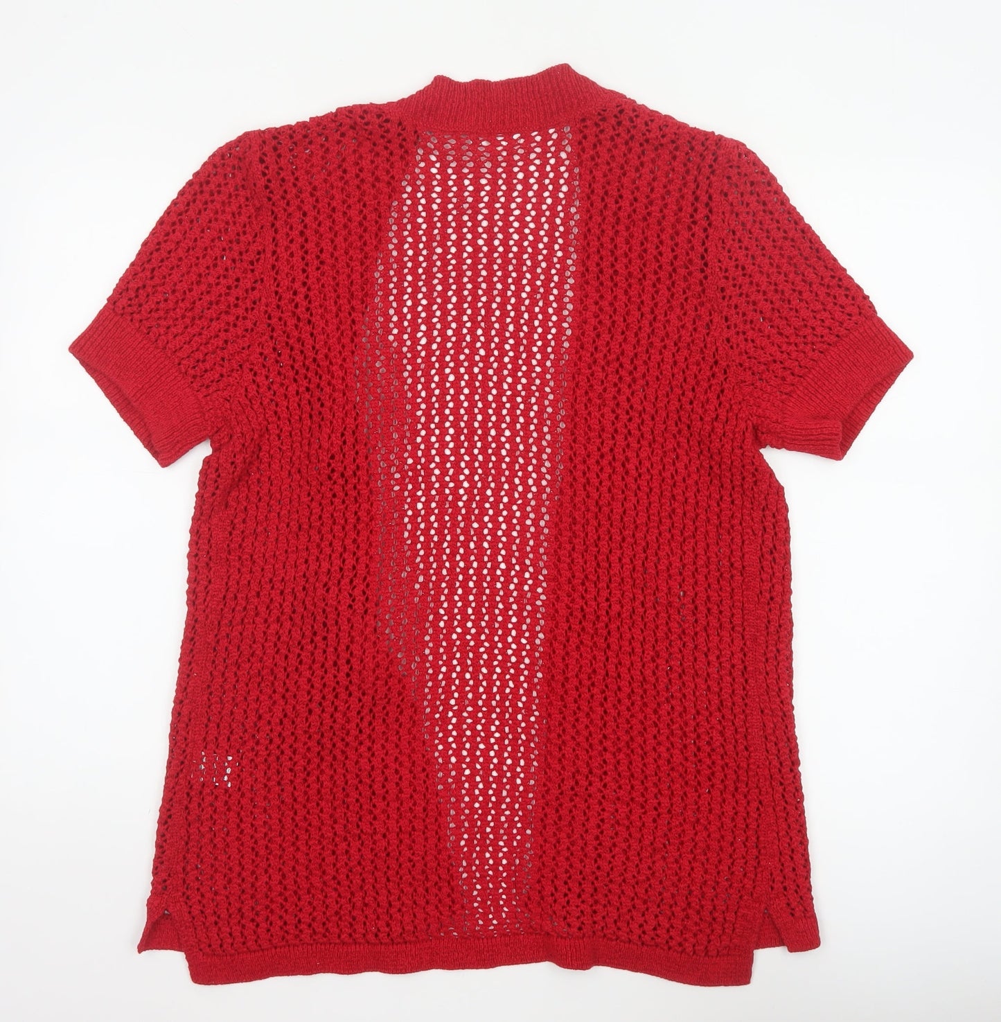 Northern Reflections Women Red L Open Knit Short Sleeve Cardigan