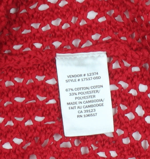Northern Reflections Women Red L Open Knit Short Sleeve Cardigan