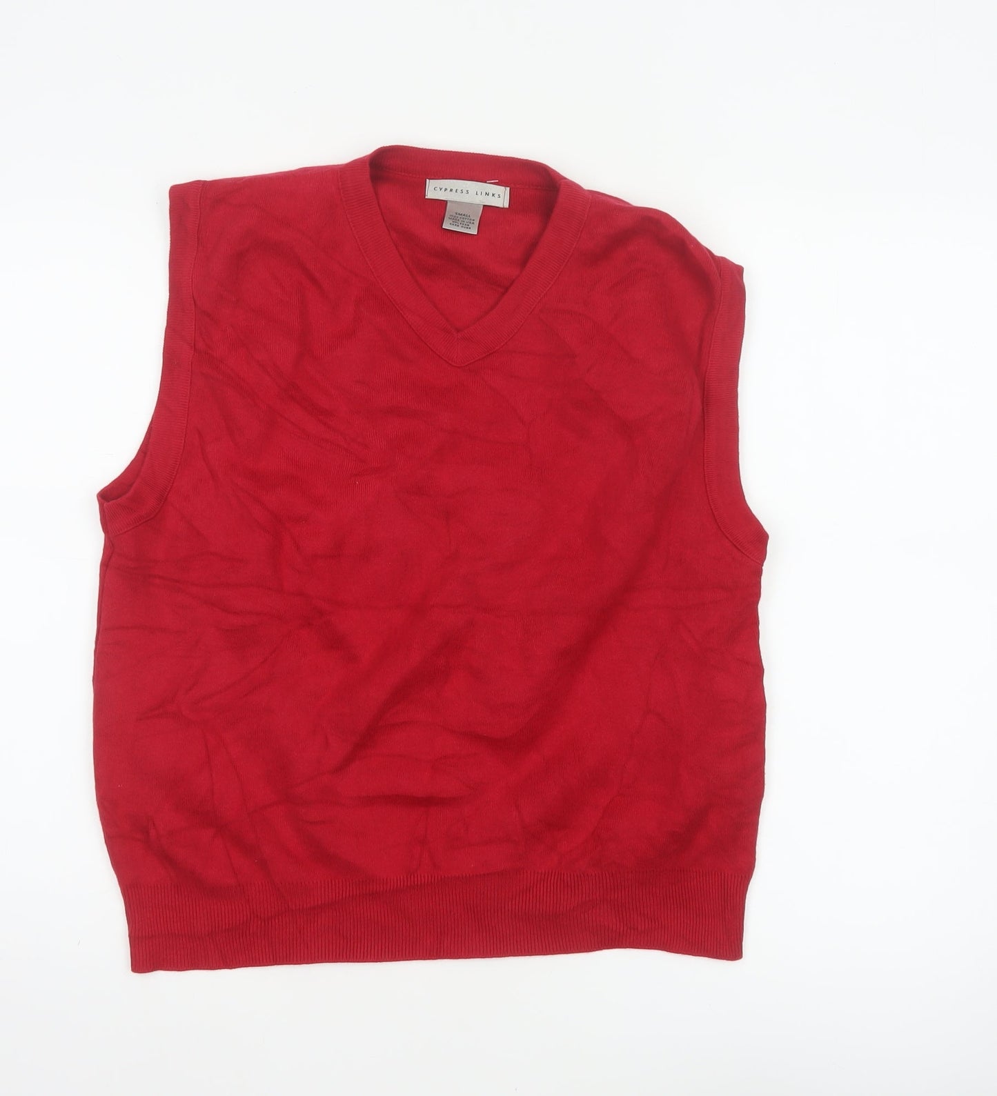 Cypress Links Men's Red Small Cotton V-Neck Knit Sweater Vest Classic