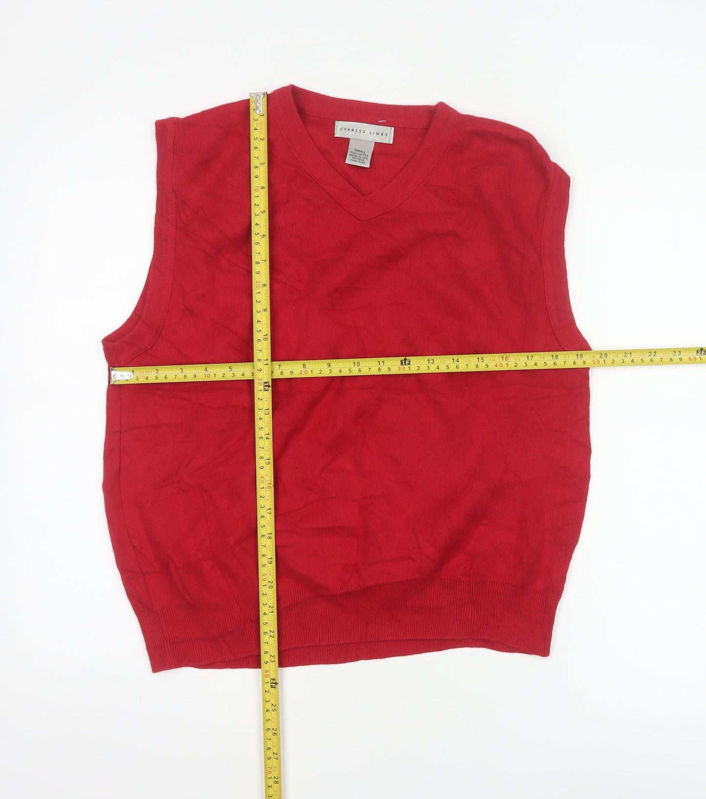 Cypress Links Men's Red Small Cotton V-Neck Knit Sweater Vest Classic