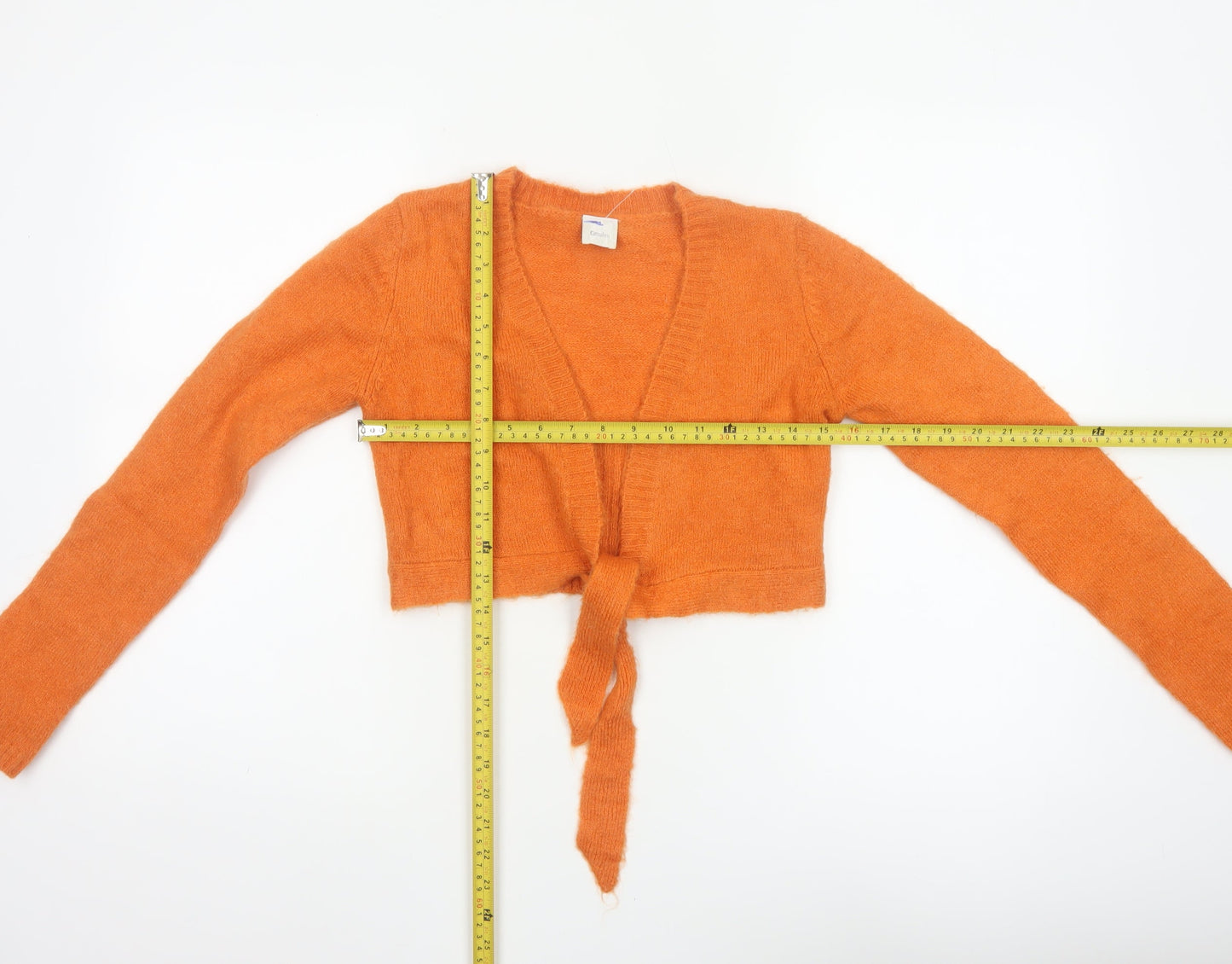 Camaieu Women Orange M Mohair Blend Wrap Cardigan Tie Knit