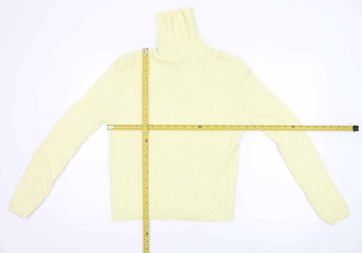 Forever Women Yellow M Ribbed Cotton High Neck Pullover Jumper