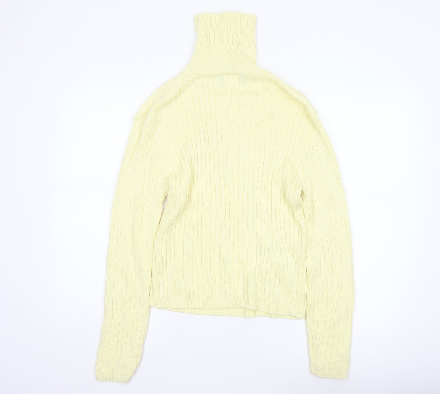 Forever Women Yellow M Ribbed Cotton High Neck Pullover Jumper
