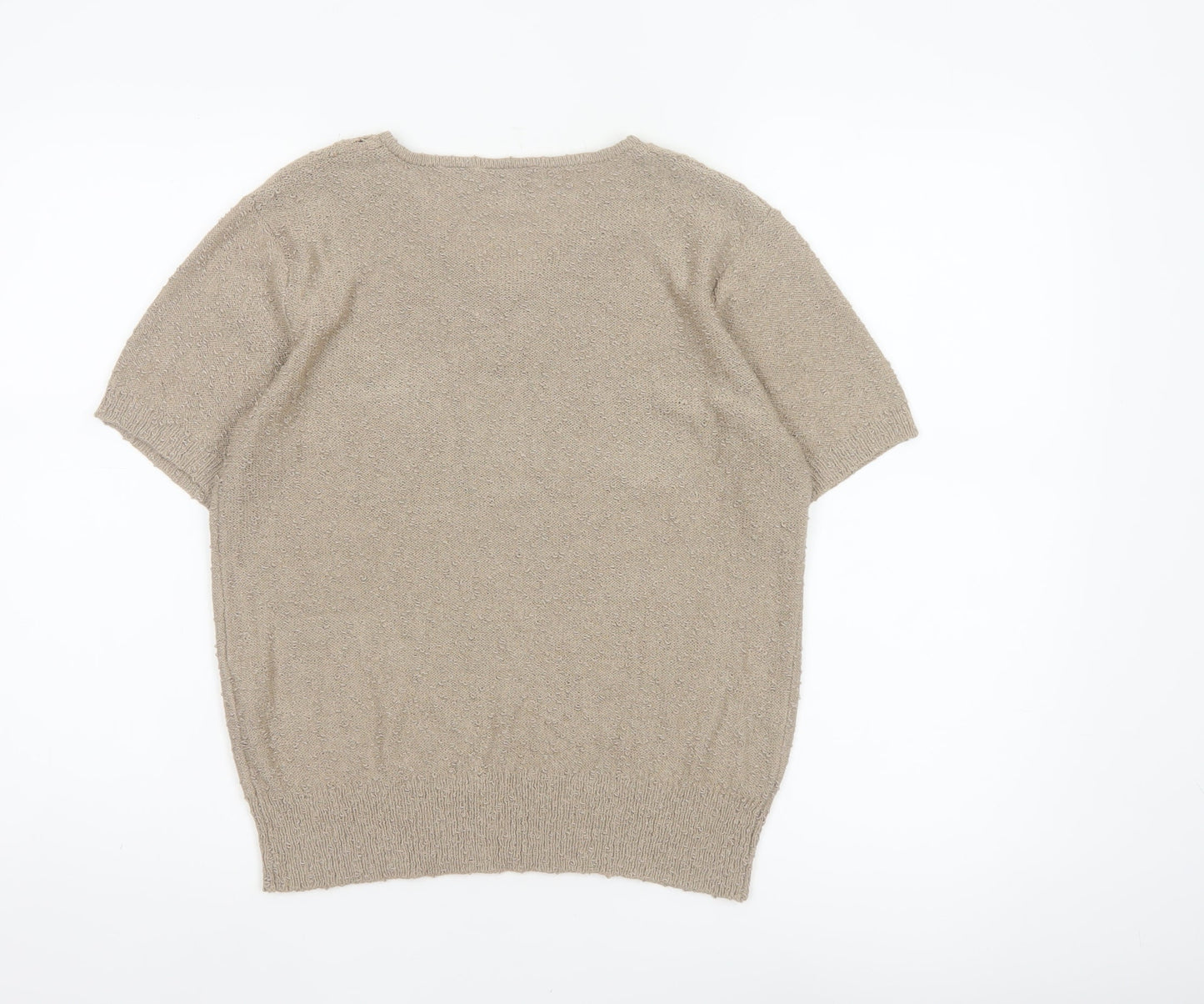 Alia Women’s Beige Petite M Open Knit V-Neck Short Sleeve Jumper