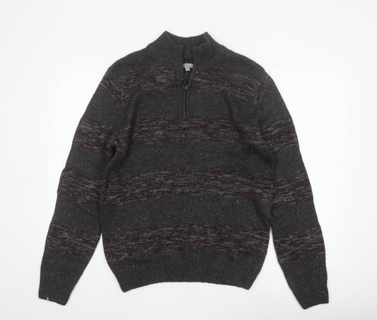 Method Men’s Grey M 1/4 Zip Mock Neck Striped Knit Jumper
