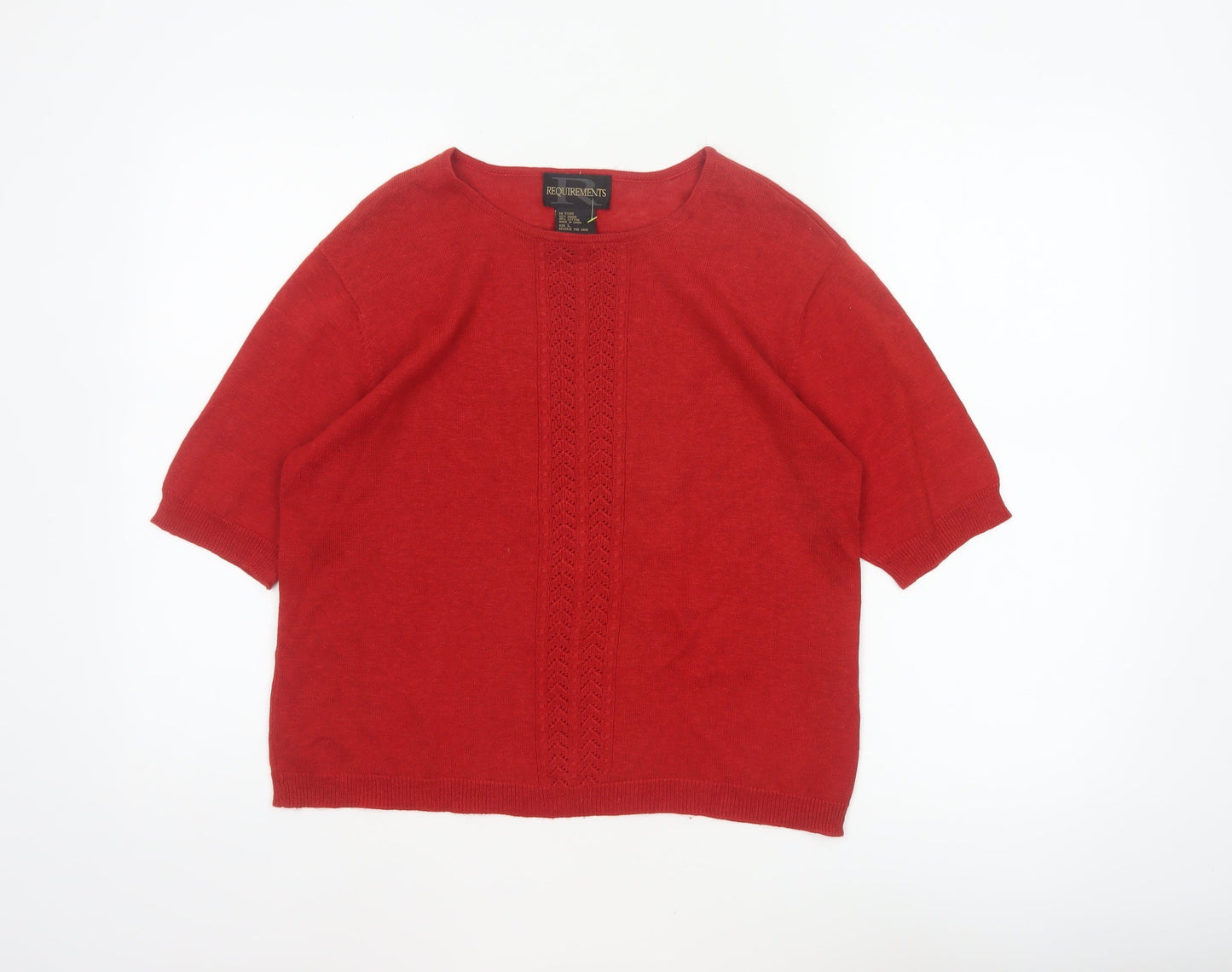 Requirements Women’s Red Ramie Cotton L Short Sleeve Crew Neck Jumper