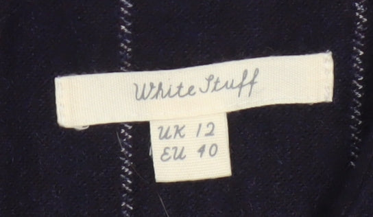White Stuff Women’s Navy Check Shift Dress UK 12 Wool Blend Bell Sleeve