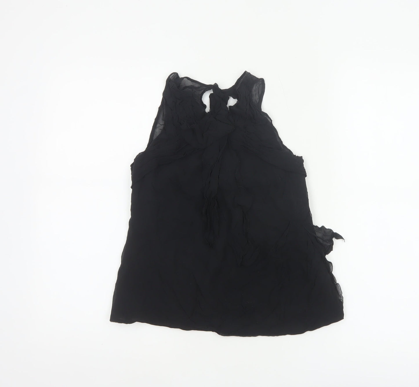 Karen Millen Women Black UK 10 Silk Ruffle Sheer Camisole Blouse