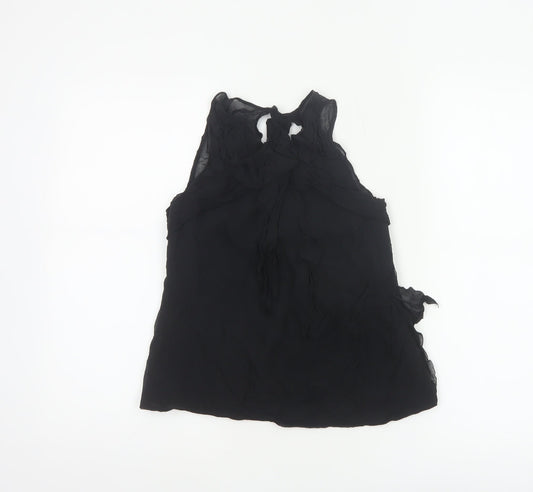Karen Millen Women Black UK 10 Silk Ruffle Sheer Camisole Blouse