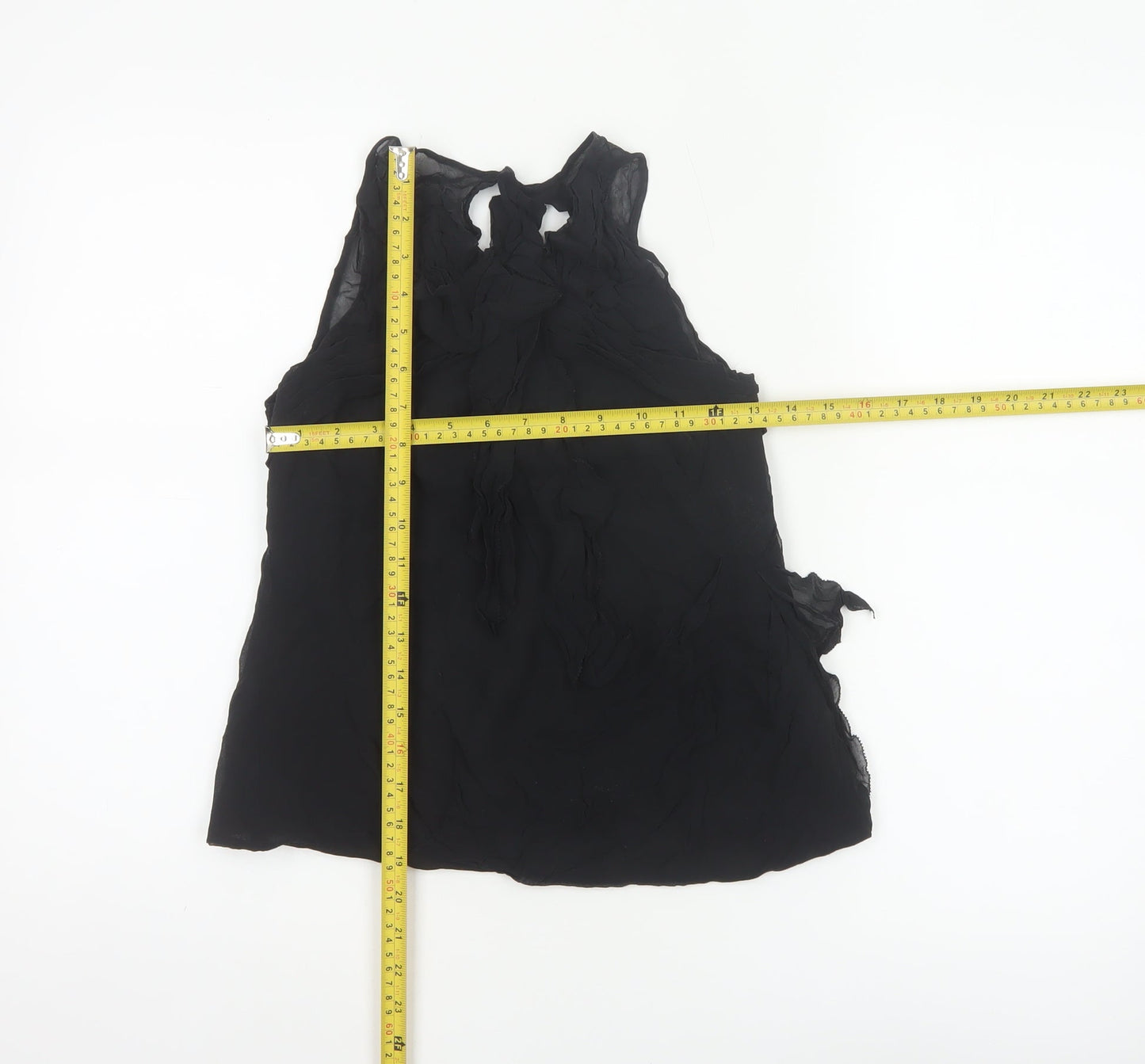Karen Millen Women Black UK 10 Silk Ruffle Sheer Camisole Blouse