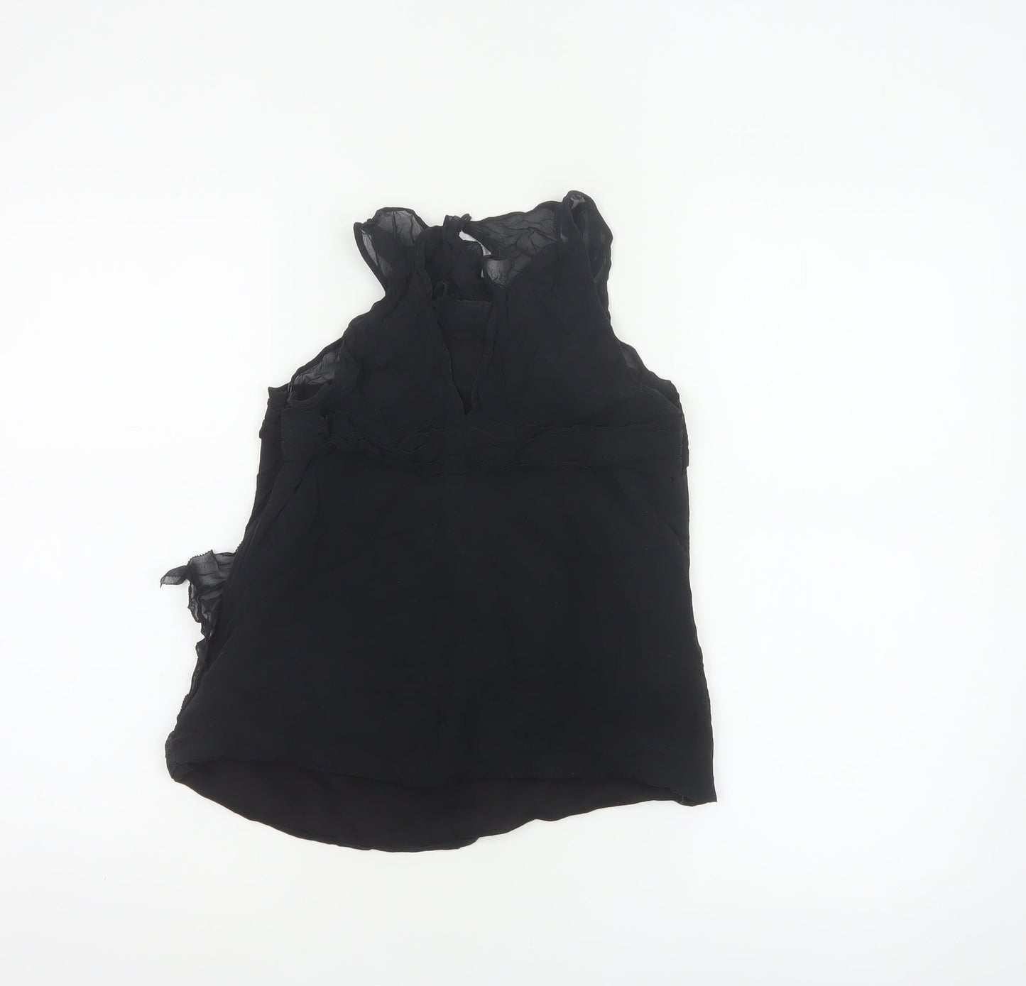 Karen Millen Women Black UK 10 Silk Ruffle Sheer Camisole Blouse
