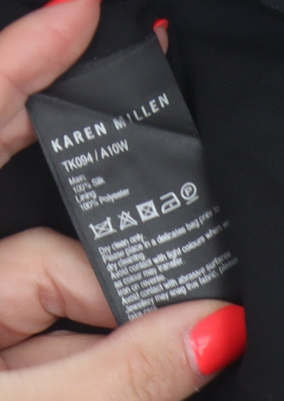 Karen Millen Women Black UK 10 Silk Ruffle Sheer Camisole Blouse