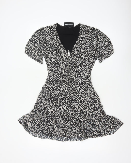 The Kooples Women Black & White XS Fit & Flare Animal Print Dress