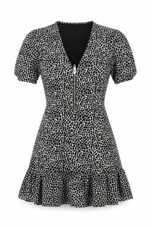 The Kooples Women Black & White XS Fit & Flare Animal Print Dress