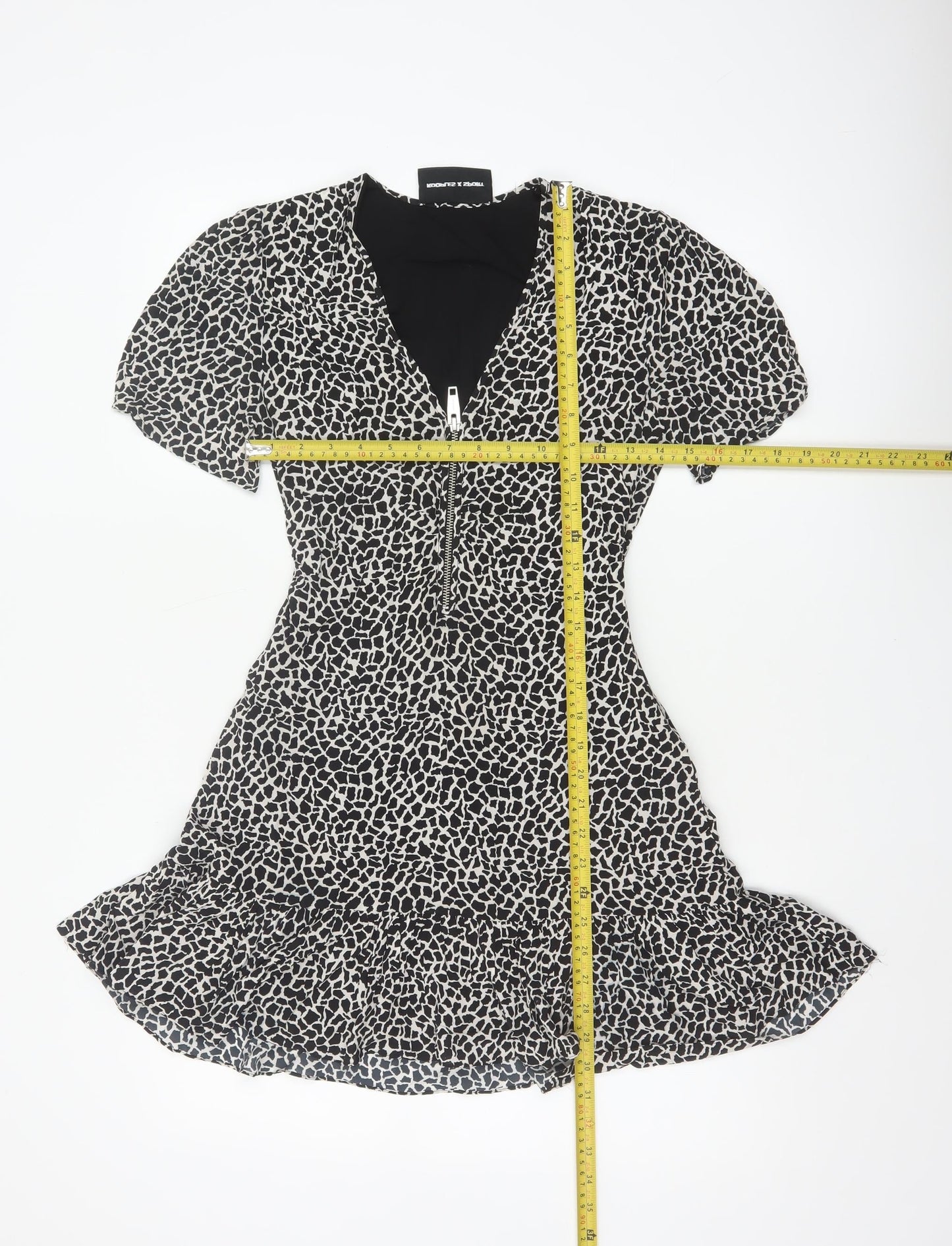 The Kooples Women Black & White XS Fit & Flare Animal Print Dress
