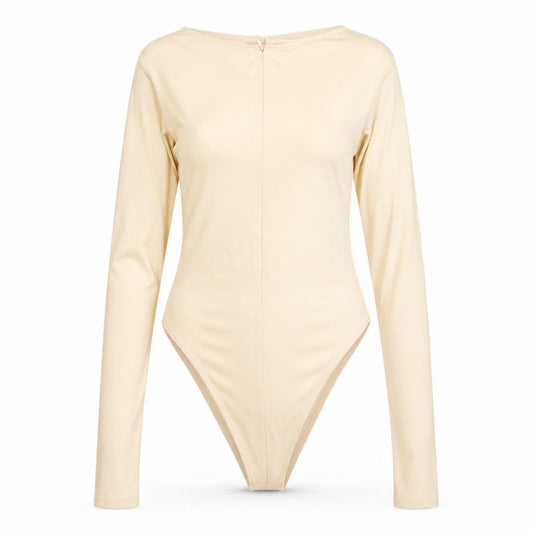 Sian Marie Women Ivory M Long Sleeve Stretch Zip Bodysuit