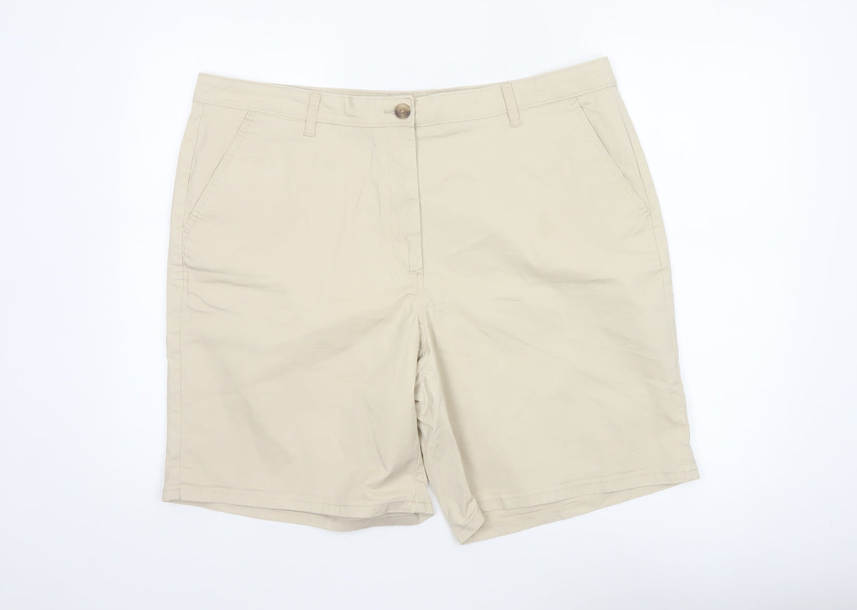 Additional front view of Dunnes Women’s Beige, size UK 20, Cotton Stretch Bermuda Chino Shorts