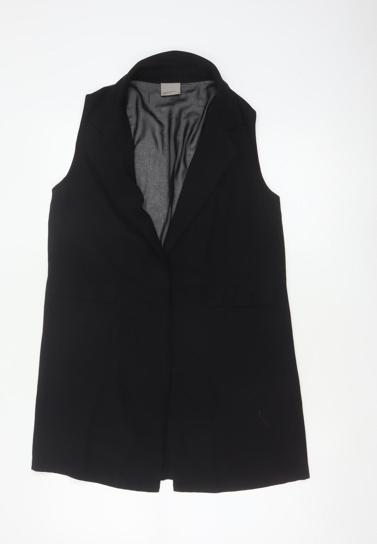Vero Moda Women Black UK 10 Longline Sleeveless Collared Waistcoat