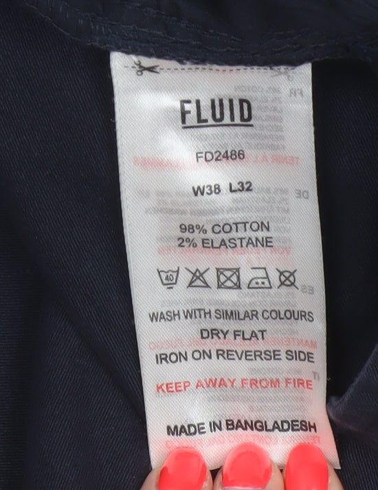 Fluid Men’s Navy Blue W38 L32 Cotton Stretch Straight Chino Trousers