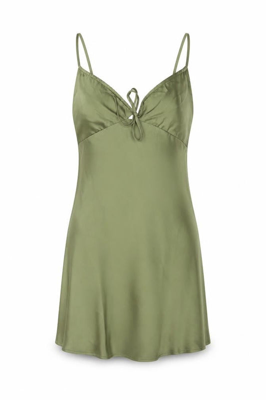 Bershka Women Green XS Satin-Look Slip Mini Dress Adjustable Straps
