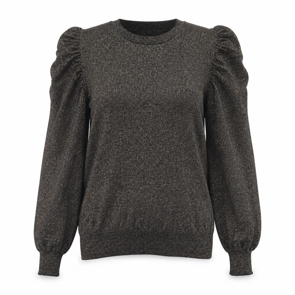 Front view of Dorothy Perkins Women’s Black Glitter Puff Sleeve Jumper UK S