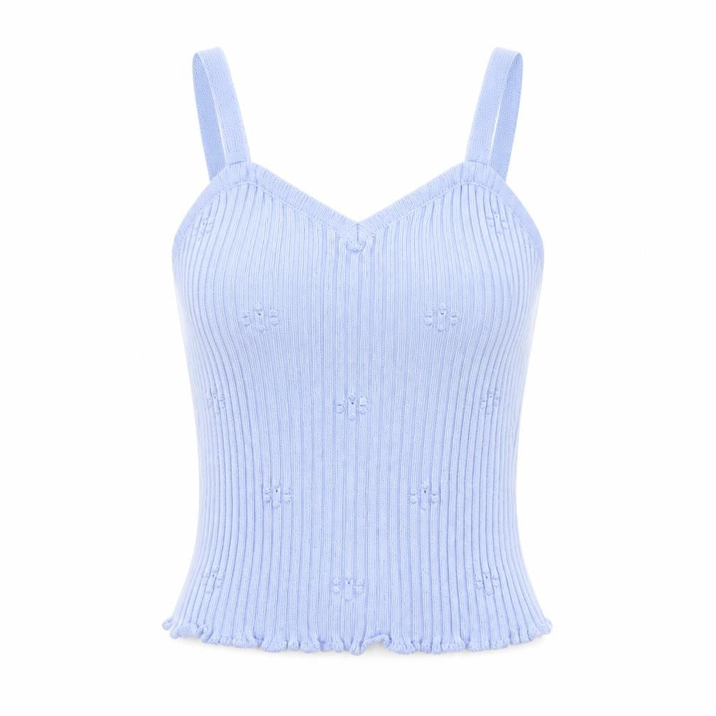Front view of ASOS Design Women Blue UK 10 Rib Knit Bow Sweetheart Camisole Top