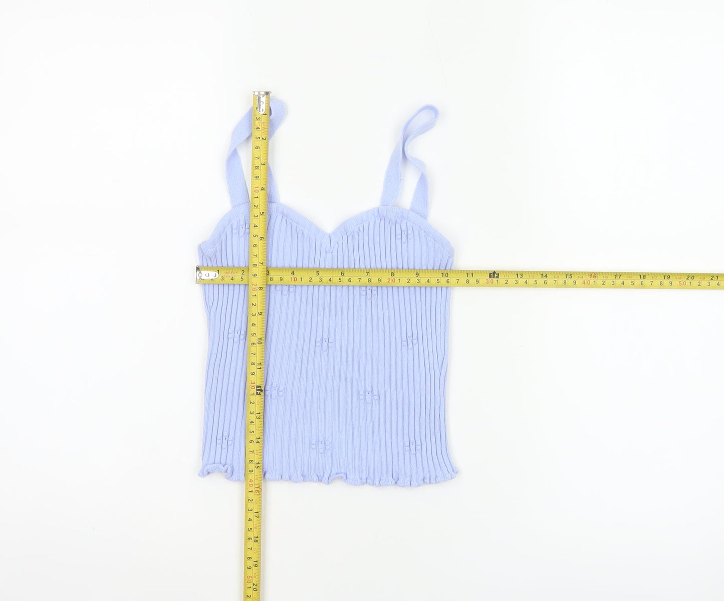 ASOS Design Women Blue UK 10 Rib Knit Bow Sweetheart Camisole Top