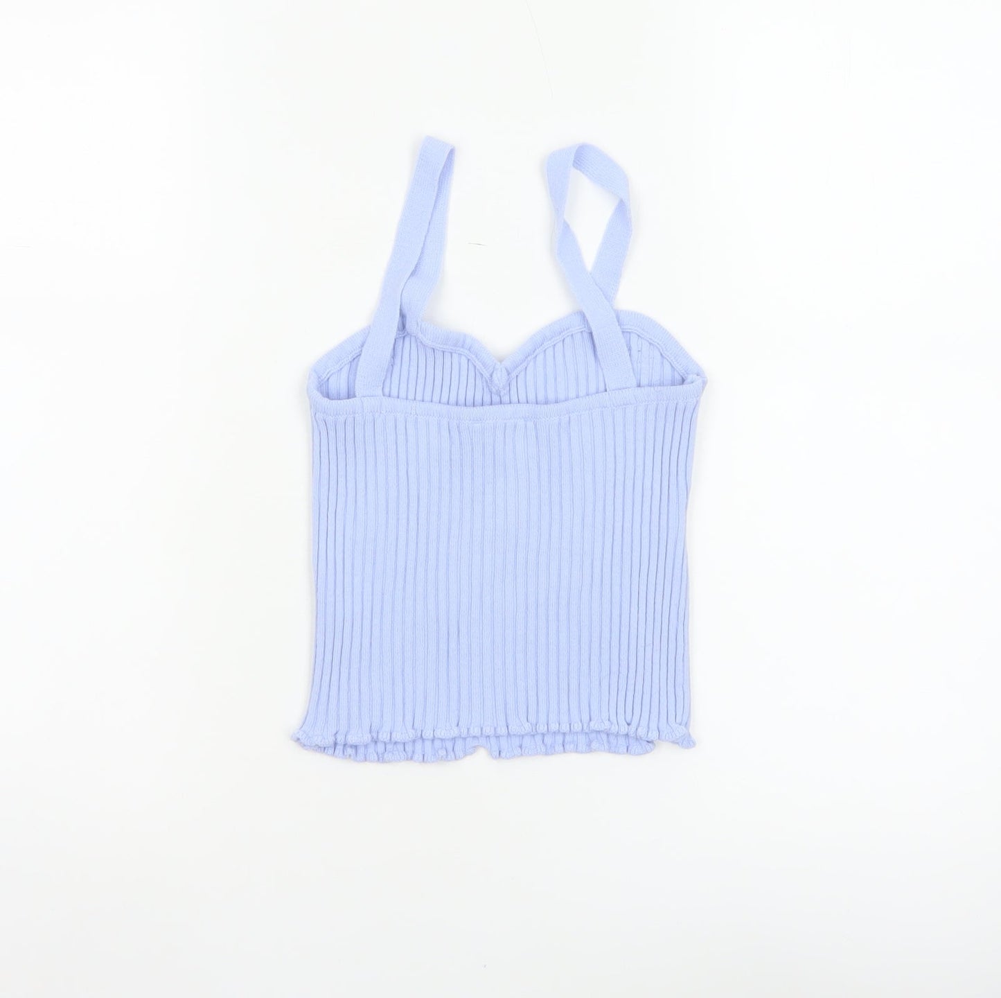 ASOS Design Women Blue UK 10 Rib Knit Bow Sweetheart Camisole Top