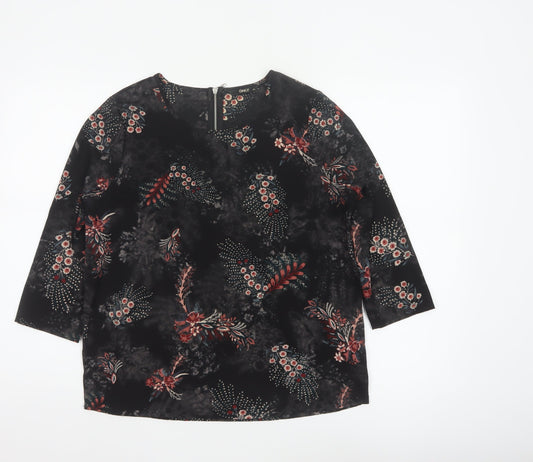 ONLY Women Black Floral UK 8 3/4 Sleeve Zip Back Blouse