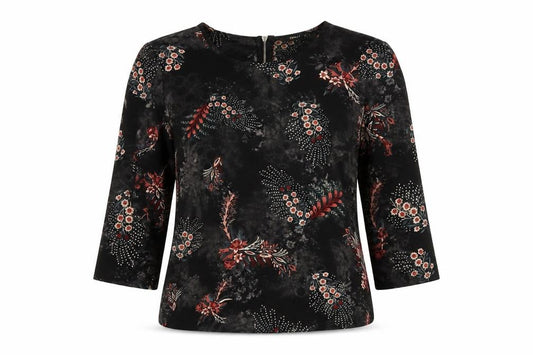 Only Women Black Floral UK 8 3/4 Sleeve Zip Back Blouse