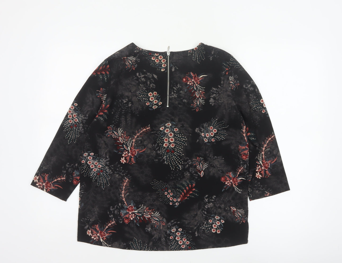 ONLY Women Black Floral UK 8 3/4 Sleeve Zip Back Blouse