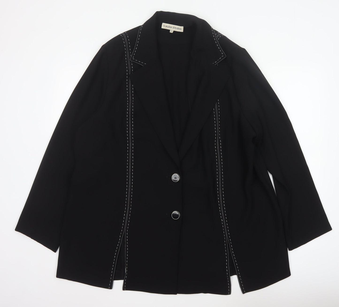 Claudia Stevens Women Black Size 24 Long Blazer White Stitch Tailored
